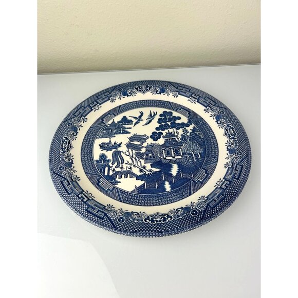 Churchill Blue Willow Platter Large Plate Made in England Oriental 13" Ceramic - Picture 3 of 12